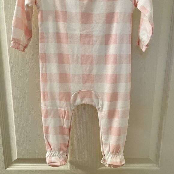 Mud Pie Fruit Applique Sleeper Footie Pink Gingham Girls Size 6-9 Months NWT - Picture 10 of 10
